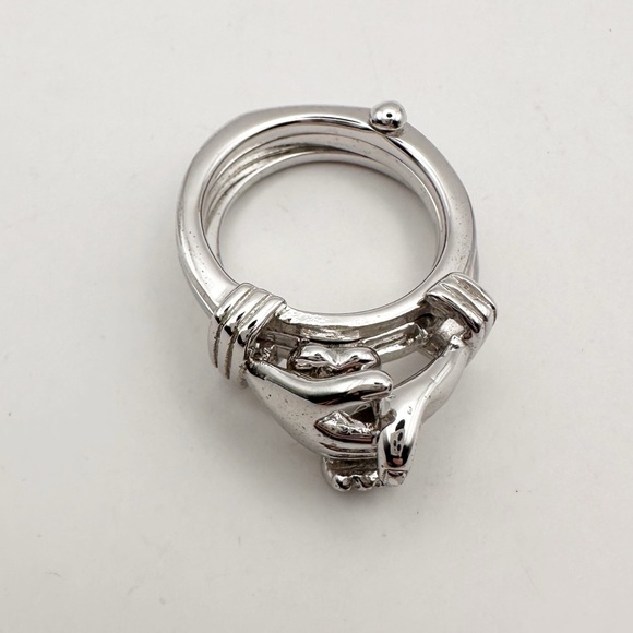 Sterling Silver Holding Hands GIMMEL Ring Love Friendship Marriage Heart Sz 5.75 - Picture 13 of 13